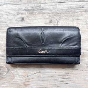Vintage Coach Soho Pleated Leather Trifold Wallet Black Snap Closure Card Holder